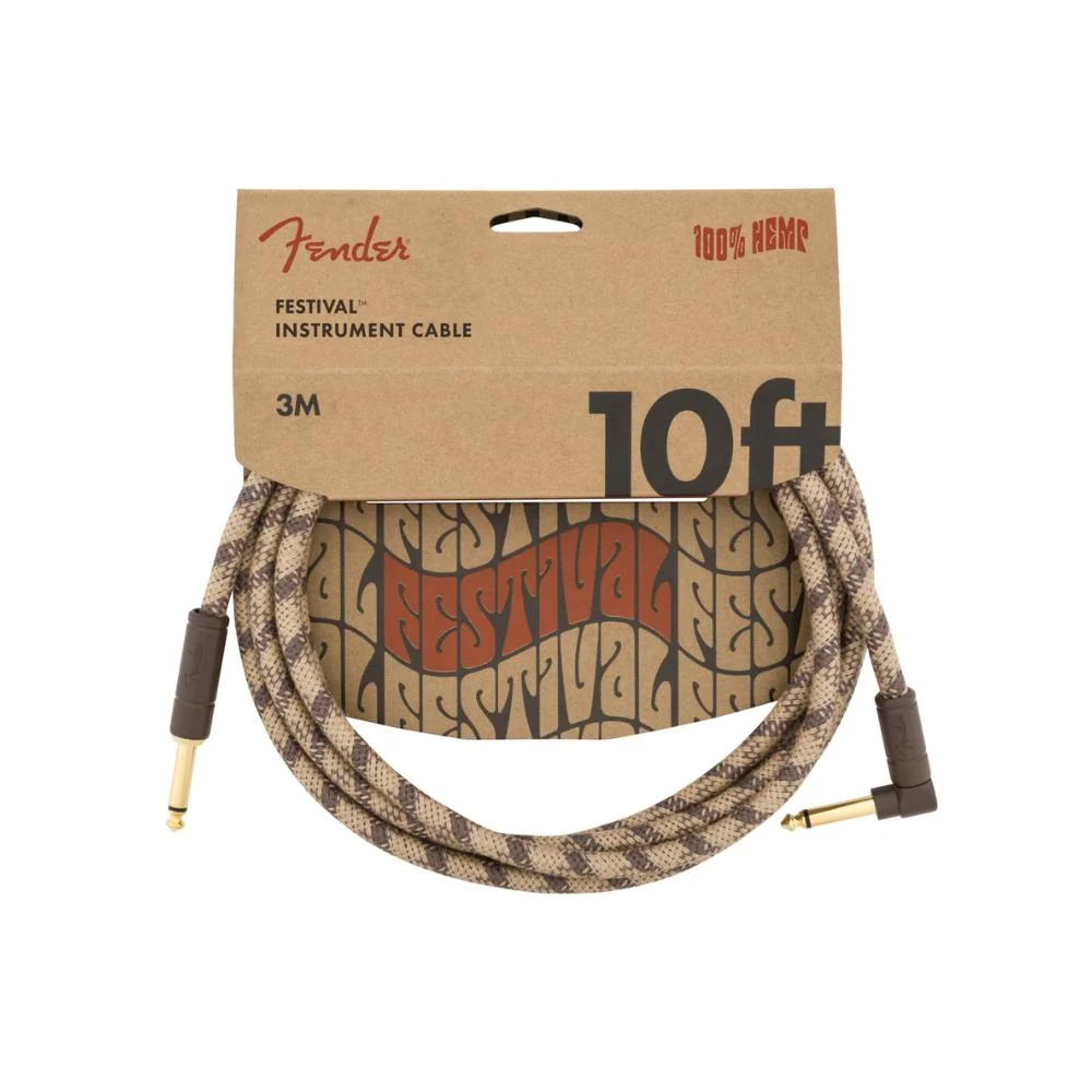Fender Festival Hemp Instrument Cable (Brown Stripe) | Straight to Right-Angle | 3m (9.8ft)