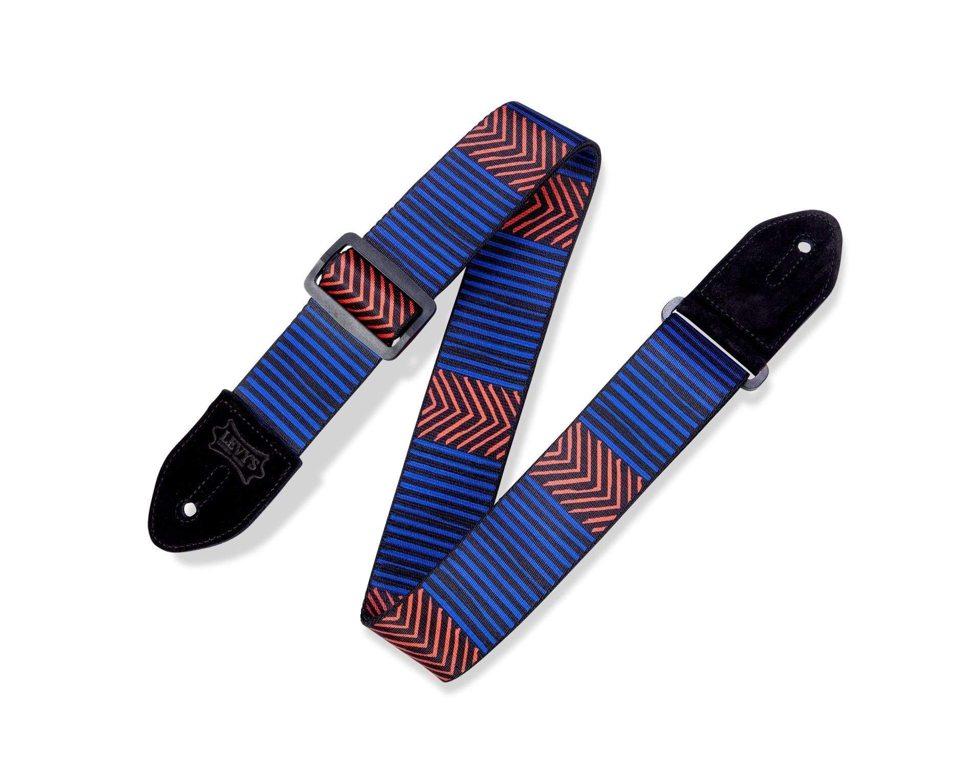 Levy's Leather Tribal Guitar Strap | Black/Blue/Red Chevron (2") - Image 2