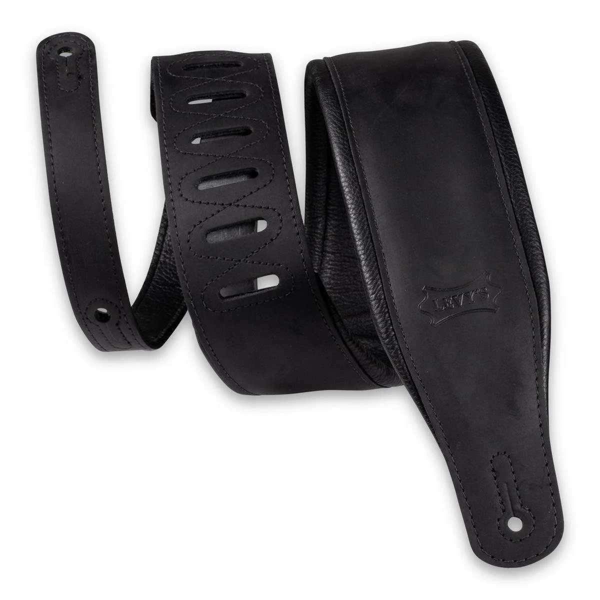 Levy's Butter-Soft Leather Guitar Strap | Distressed Black (3.25″ Wide)