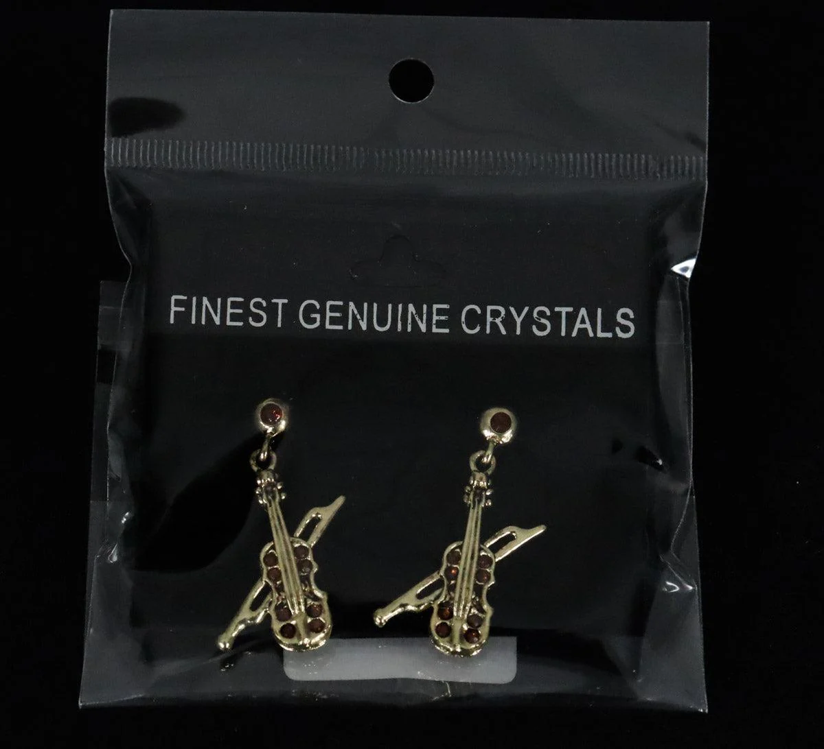 Aim Gifts Earrings | Violin and Bow Crystal Amber/Gold - Image 2