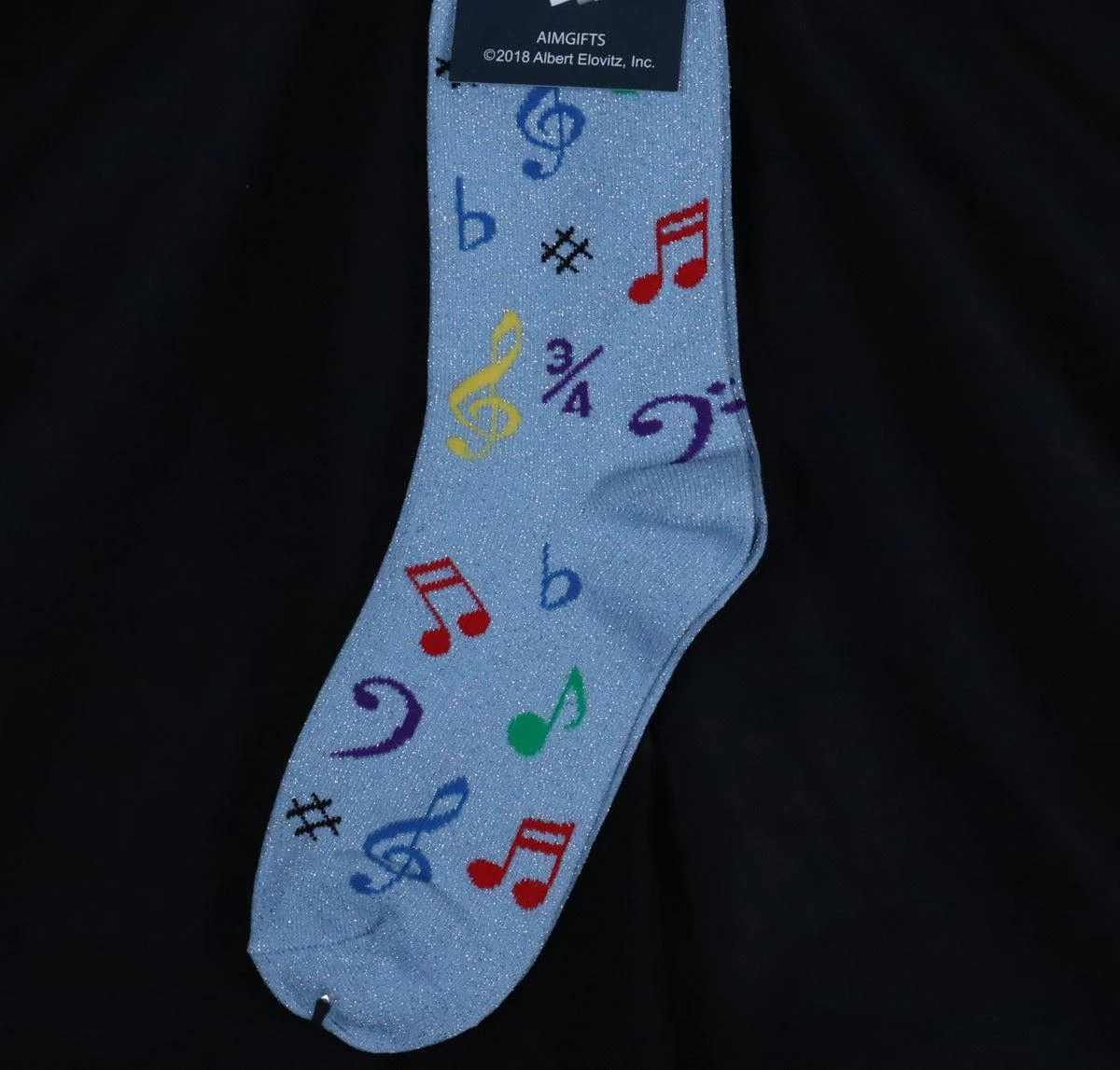 Musical Notes Socks | Metallic Blue w/Multi-Color Notes (Great gift idea!)