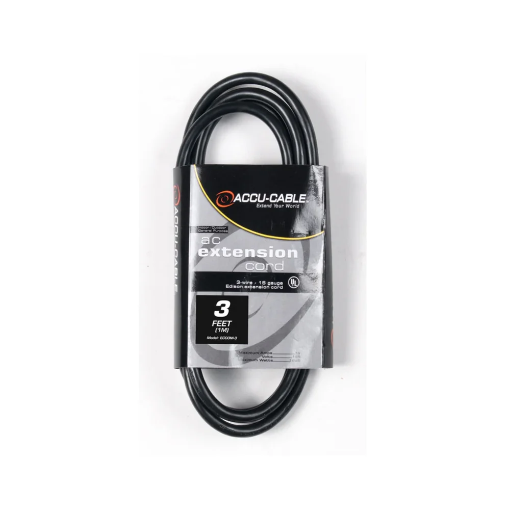 Accu-Cable AC Power Extension Cord | IEC Male to IEC Female | 3ft (1m)