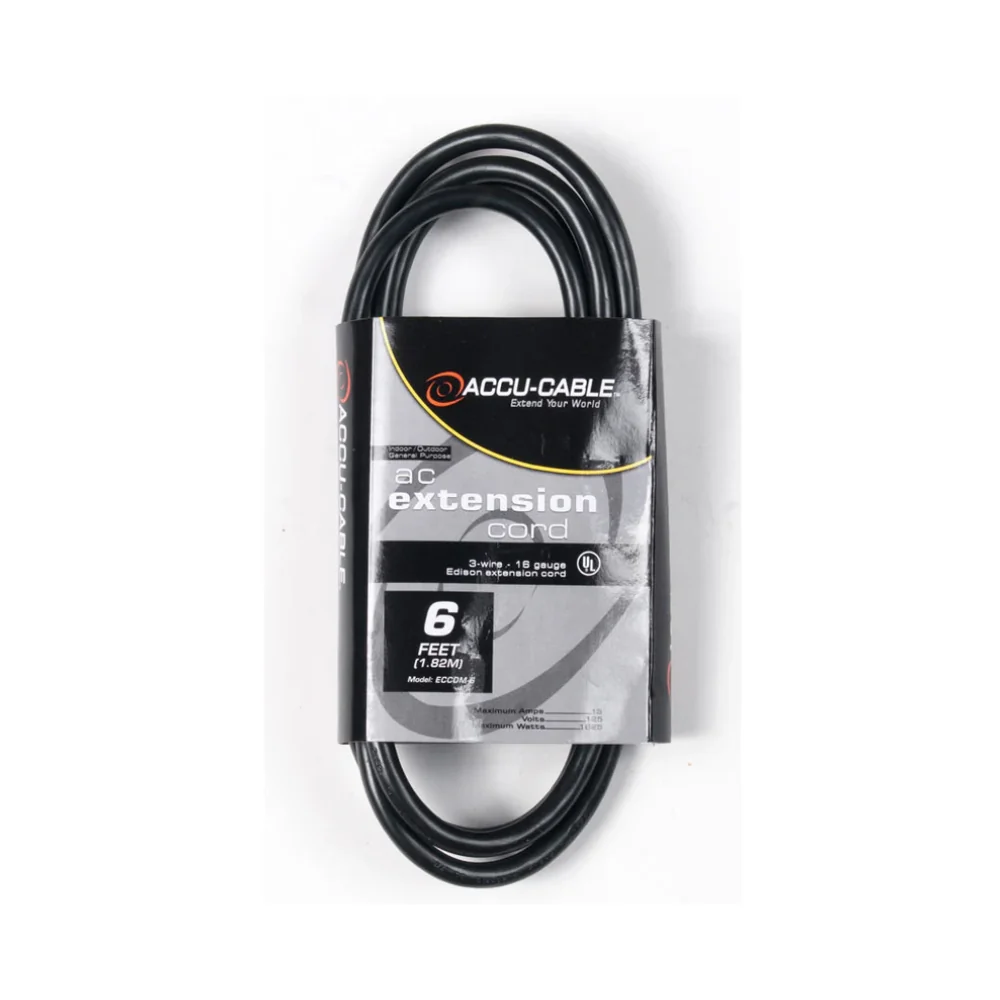 Accu-Cable AC Power Extension Cord | IEC Male to IEC Female | 6ft (2m)