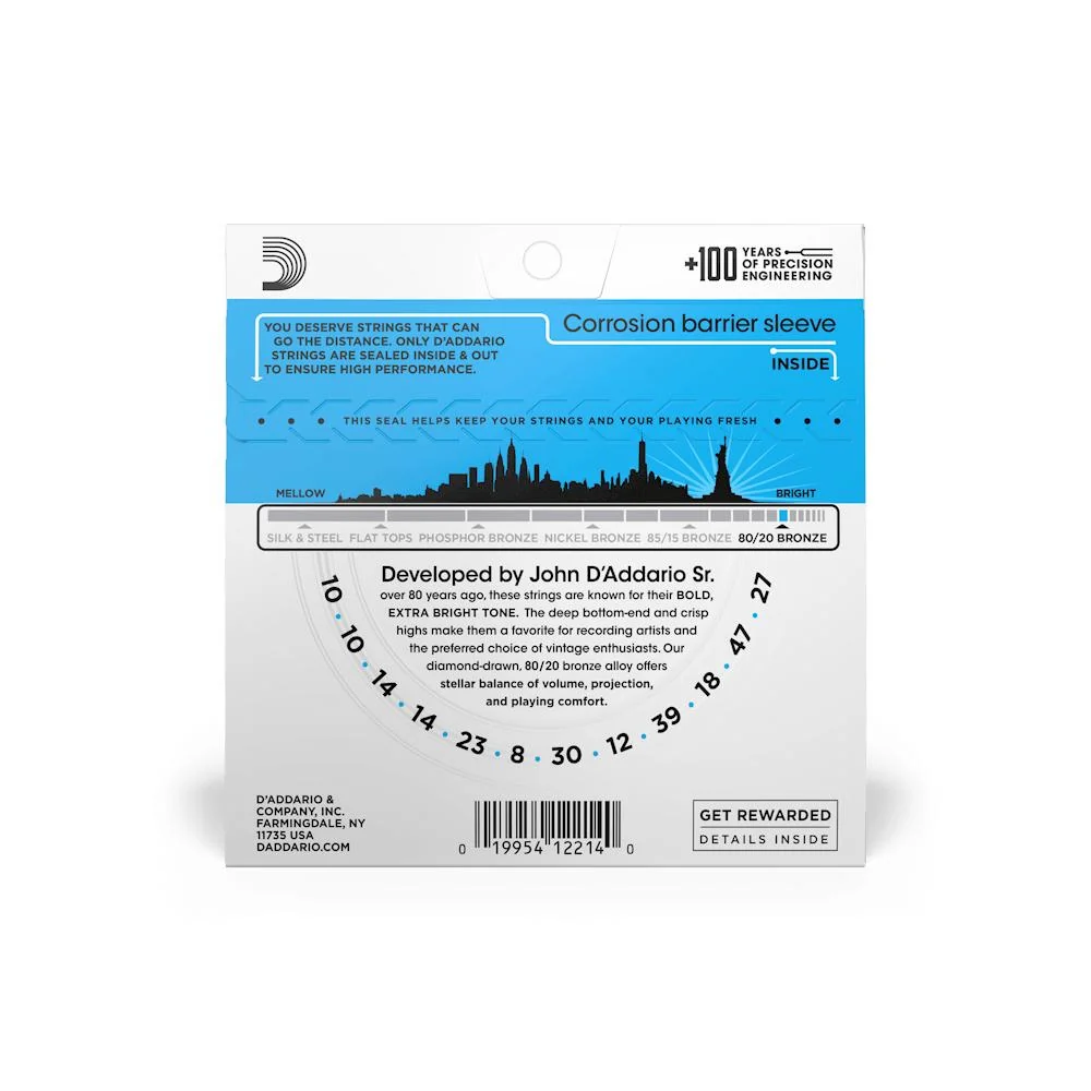 D'Addario 80/20 Bronze Acoustic Guitar Strings | 12-String | Light | 10-47 - Image 2