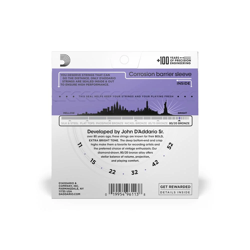 D'Addario 80/20 Bronze Acoustic Guitar Strings | Custom Light | 11-52 - Image 2
