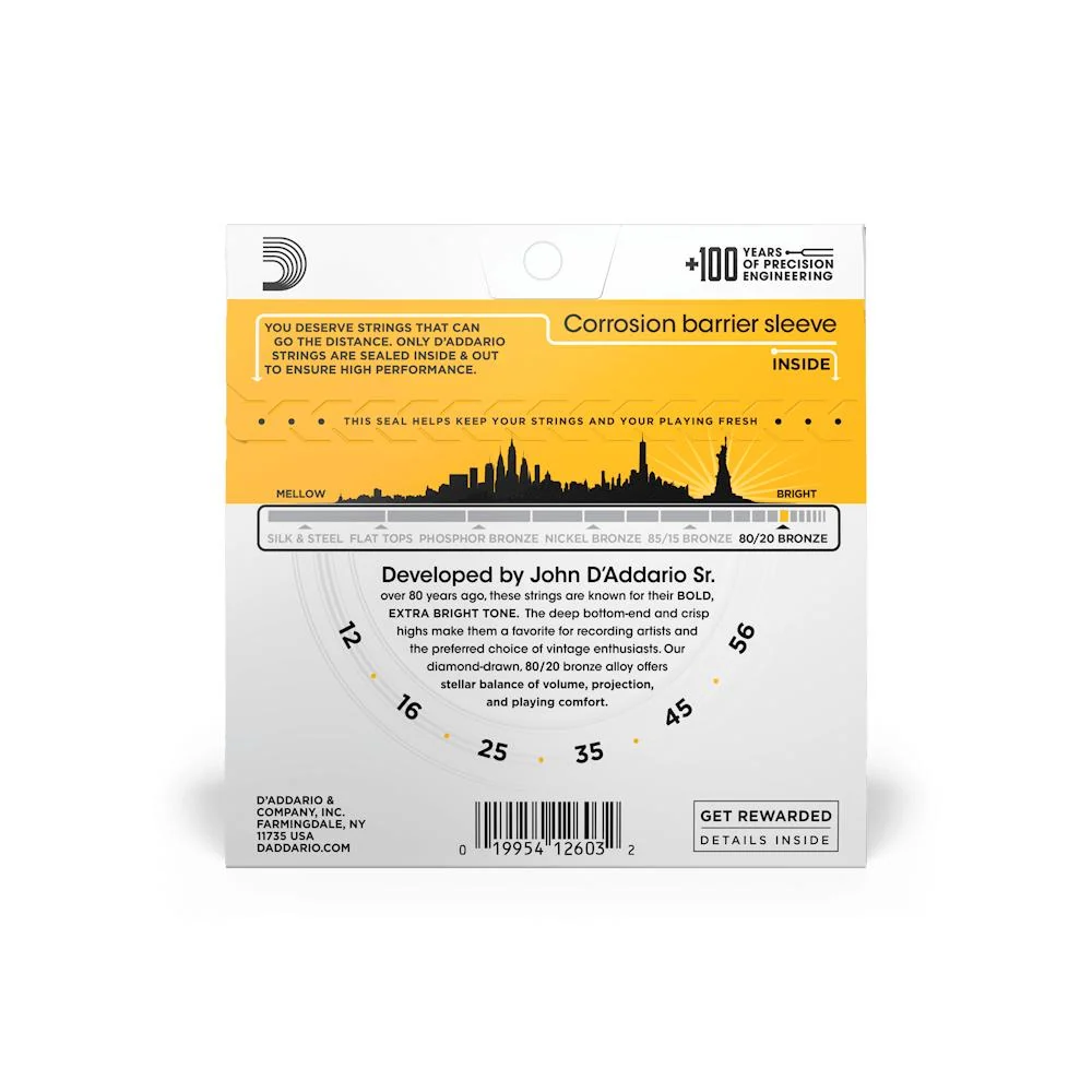 D'Addario 80/20 Bronze Acoustic Guitar Strings | Light Top/Medium Btm | 12-56 - Image 2