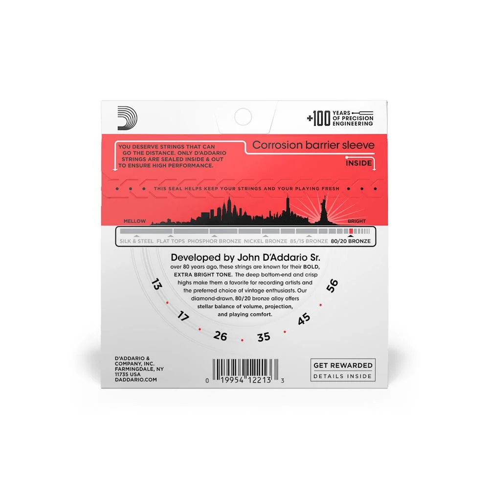 D'Addario 80/20 Bronze Acoustic Guitar Strings | Medium | 13-56 - Image 2
