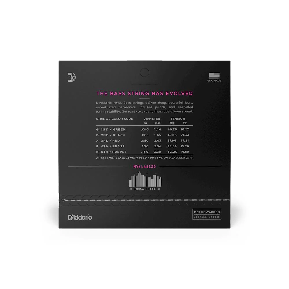 D'Addario NYXL 5-String Bass Guitar Strings | 45-130 Regular Light - Image 2