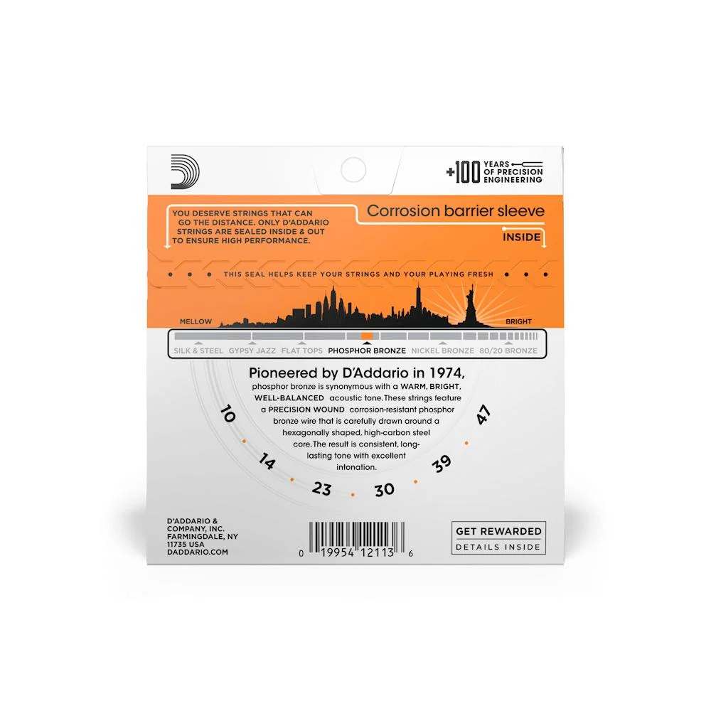 D'Addario Phosphor Bronze Acoustic Guitar Strings | Extra Light | 10-47 - Image 2