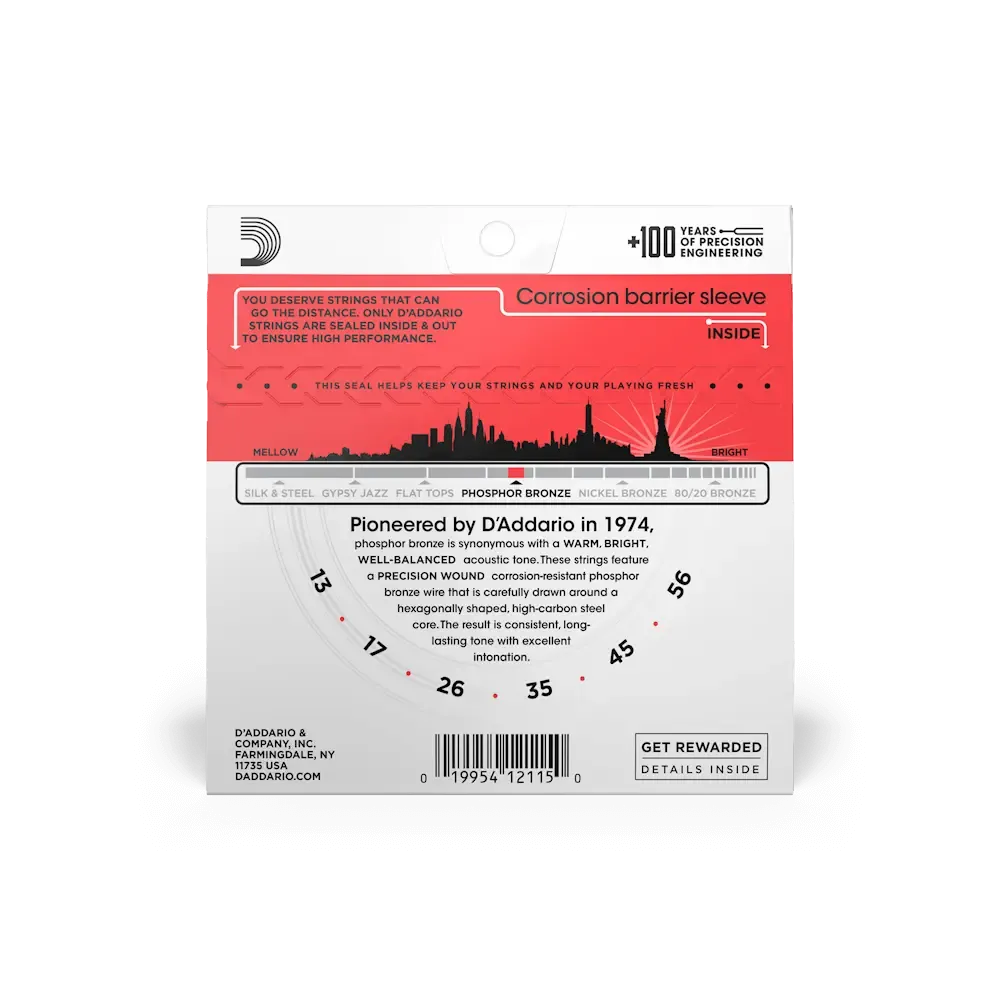 D'Addario Phosphor Bronze Acoustic Guitar Strings | Medium | 13-56 - Image 2