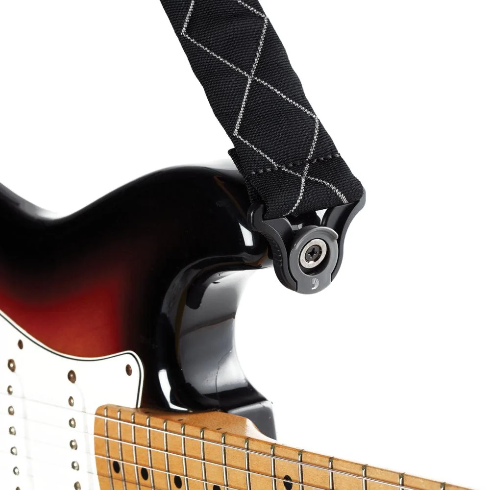 D'Addario Auto-Locking Padded Nylon Guitar Strap | Black Diamonds (2")