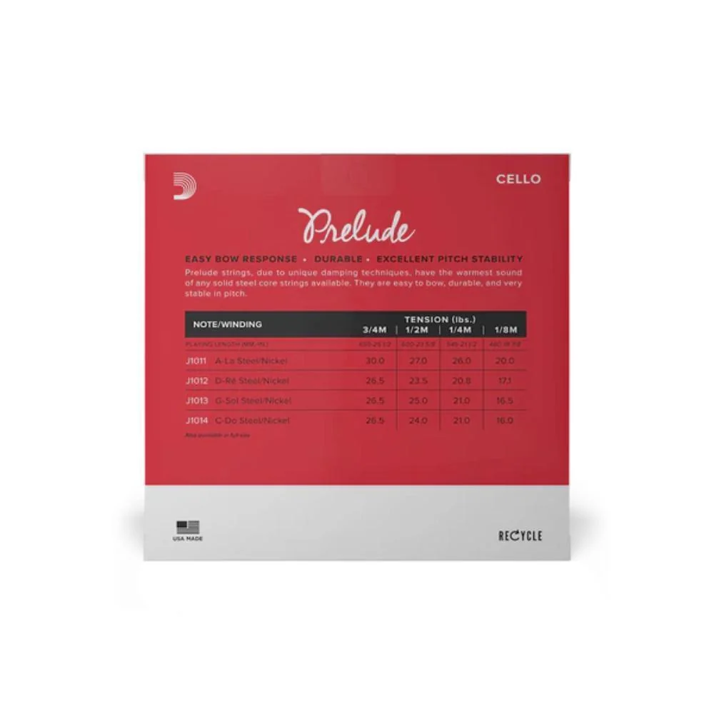 D'Addario Prelude Cello String Set | 3/4 Scale (Medium Tension) - Image 2