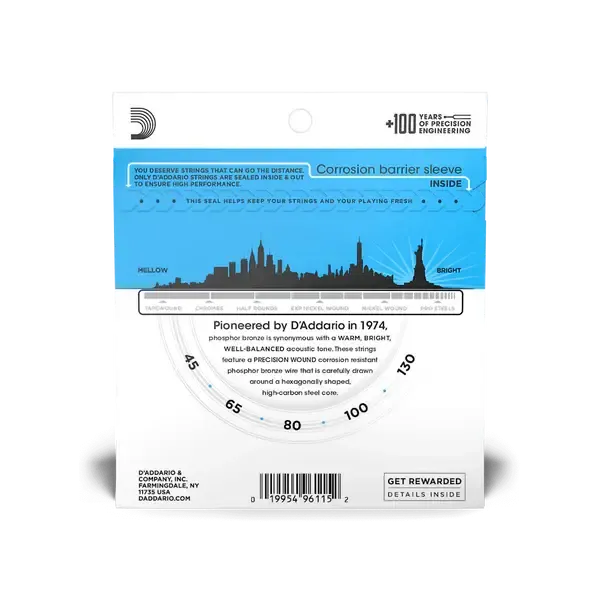 D'Addario 5-String Phosphor Bronze Acoustic Bass Strings | Long Scale | 45-130 (Regular Light) - Image 2