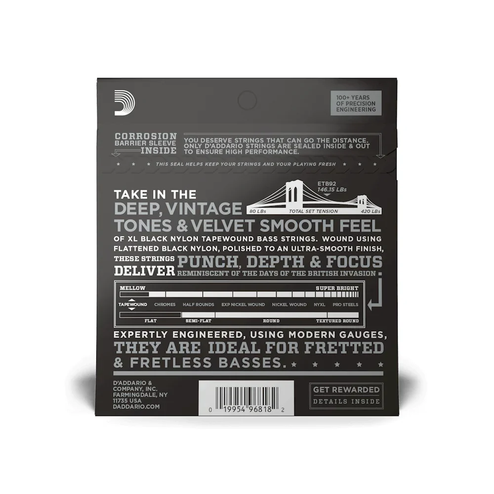 D'Addario Nylon Tapewound Bass Guitar Strings | Long Scale | 50-105 (Medium) - Image 2