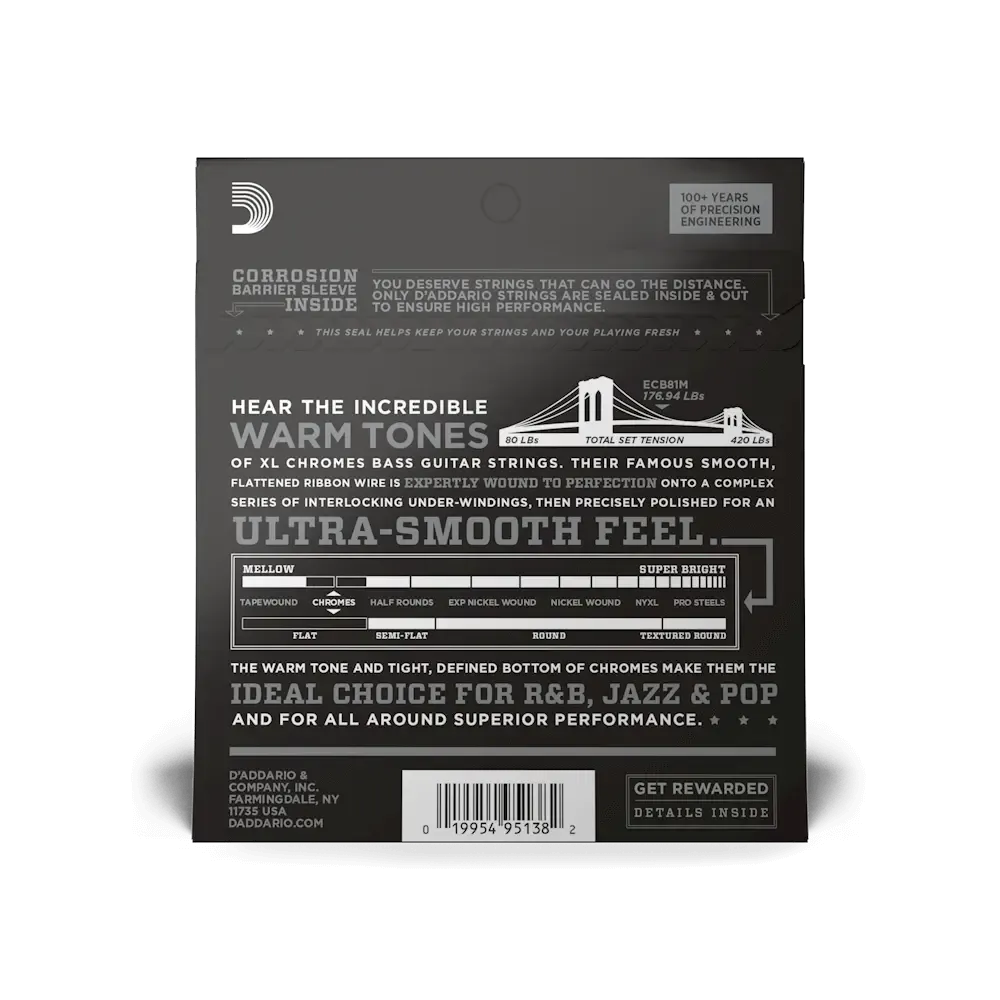 D'Addario XL Chromes Bass Strings | Medium Scale | 45-100 (Regular Light) - Image 2