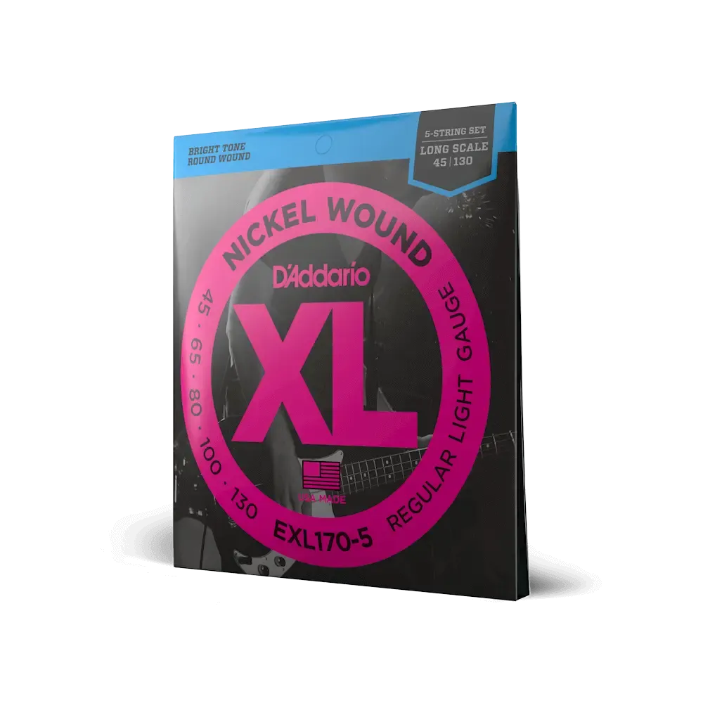 D'Addario XL Nickel Wound Bass Guitar Strings | 5-String, Long Scale | 45-100 (Regular Light)