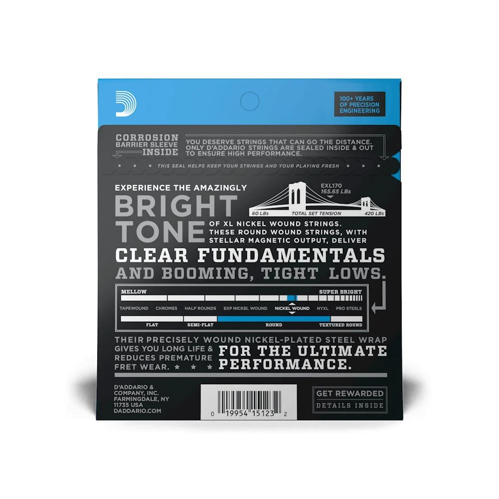 D'Addario XL Nickel Wound Bass Guitar Strings | Long Scale | 45-100 (Regular Light) - Image 2