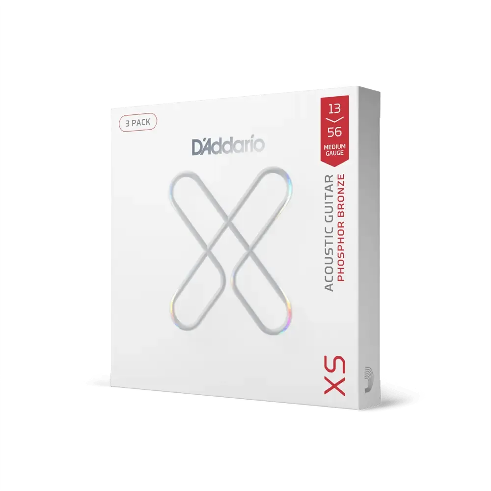 D'Addario XS Coated Phosphor Bronze Acoustic Guitar Strings | 13-56 (Medium) | 3-Pack