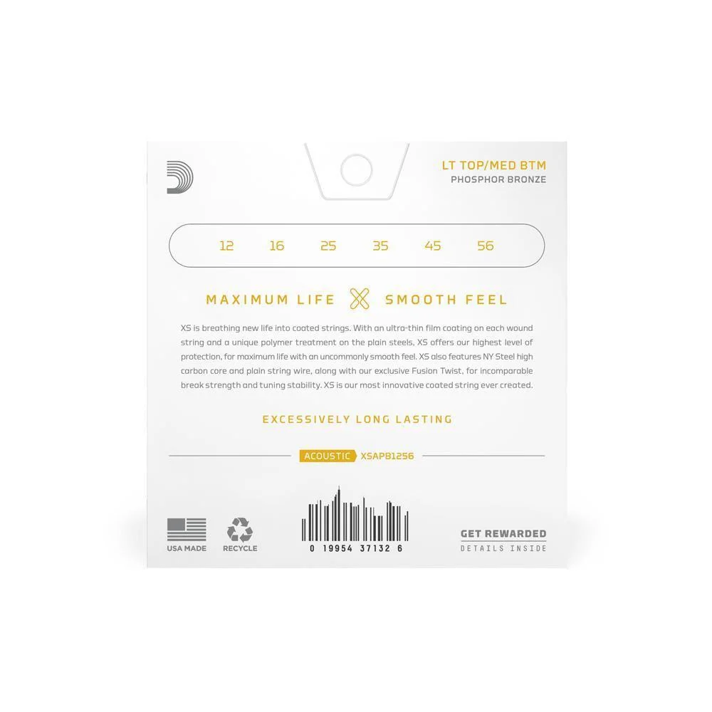 D'Addario XS Phosphor Bronze Acoustic Guitar Strings | Light Top/Medium Btm | 12-56 - Image 2