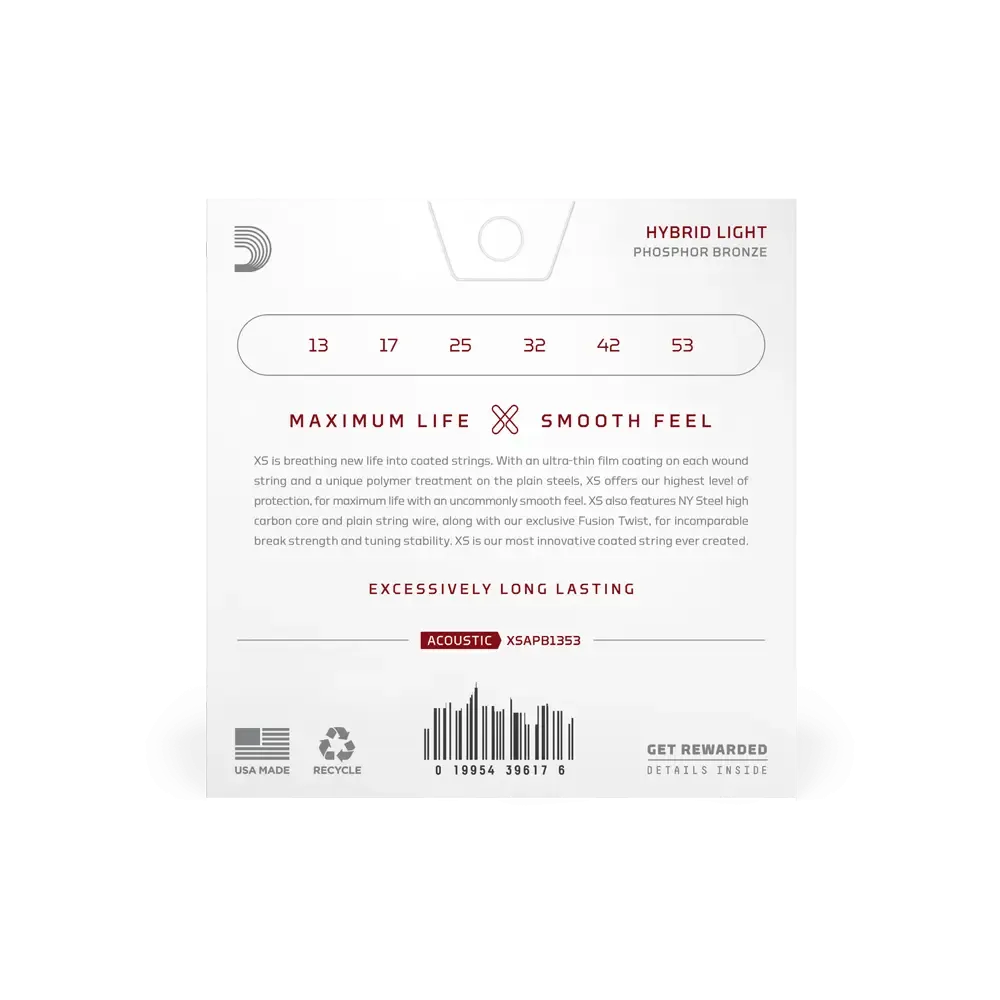 D'Addario XS Phosphor Bronze Acoustic Guitar Strings | Hybrid Light | 13-53 - Image 2