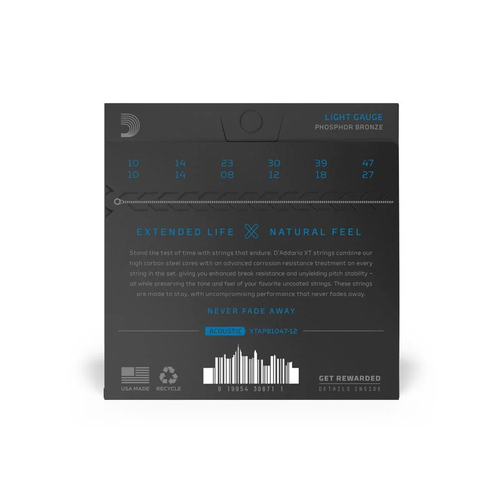 D'Addario XT Coated Phosphor Bronze 12-String Acoustic Guitar Strings | 10-47 (Light) - Image 2