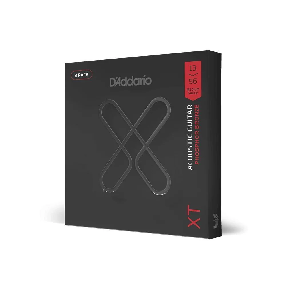 D'Addario XT Coated Phosphor Bronze Acoustic Guitar Strings | 13-56 (Medium) | 3 Sets