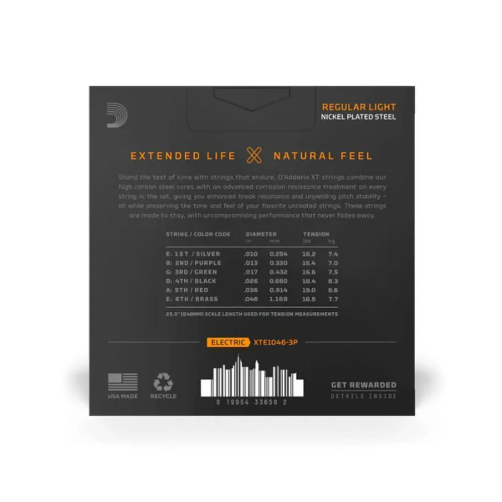 D'Addario XT Coated Electric Guitar Strings | 10-46 (Regular Light) | 3 Sets - Image 2