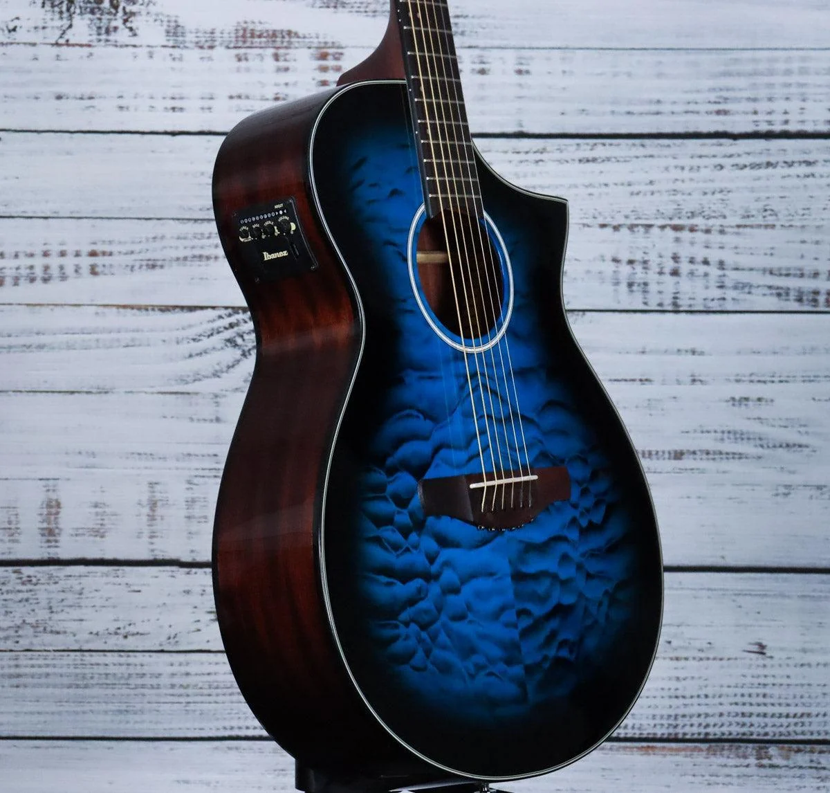 *DEMO* Ibanez AEWC16QA Acoustic Guitar | Transparent Blue Sunburst - Image 4