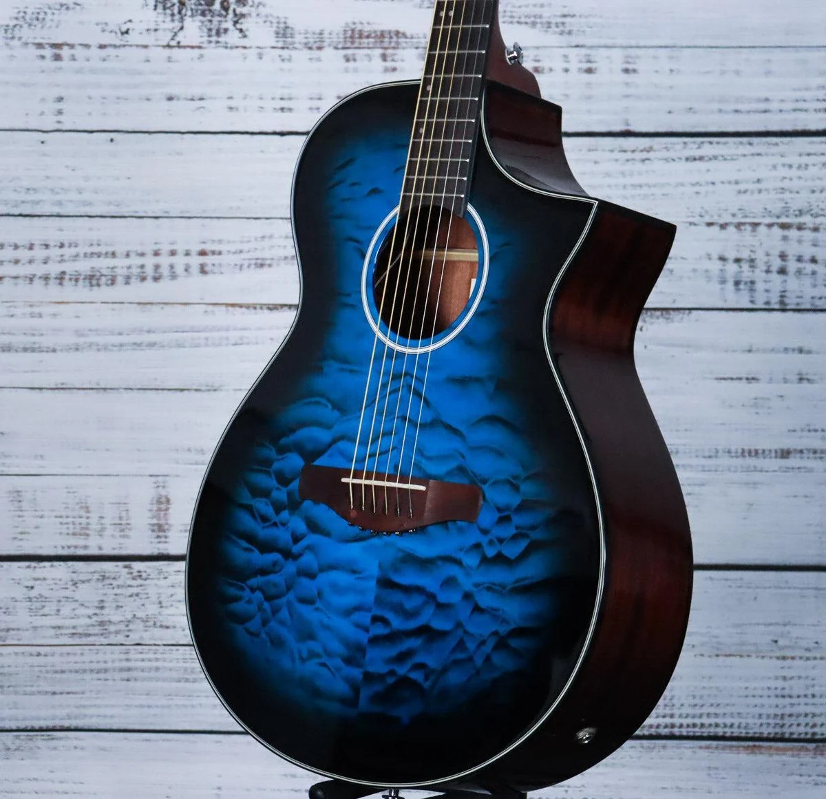 *DEMO* Ibanez AEWC16QA Acoustic Guitar | Transparent Blue Sunburst - Image 5