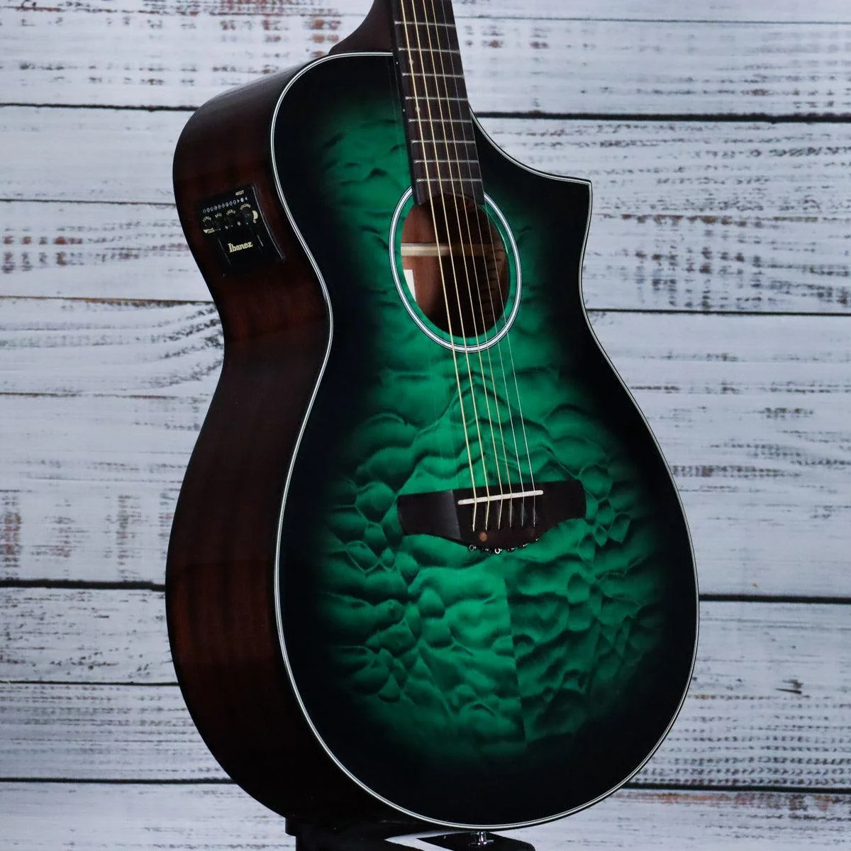 *DEMO* Ibanez AEWC16QA Acoustic Guitar | Transparent Emerald Burst - Image 4
