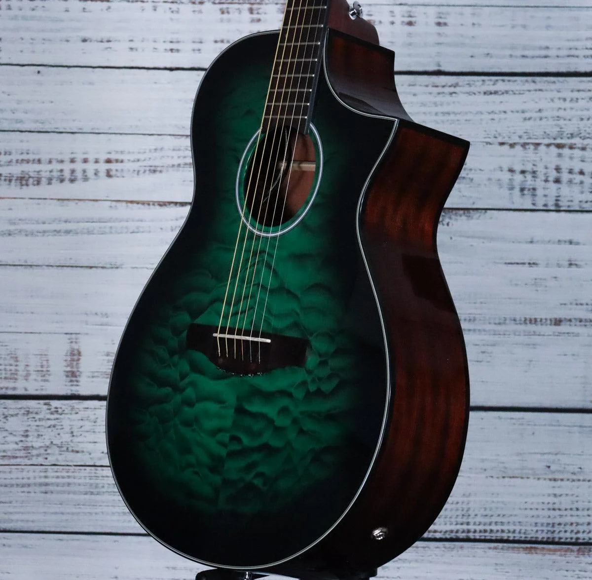 *DEMO* Ibanez AEWC16QA Acoustic Guitar | Transparent Emerald Burst - Image 5