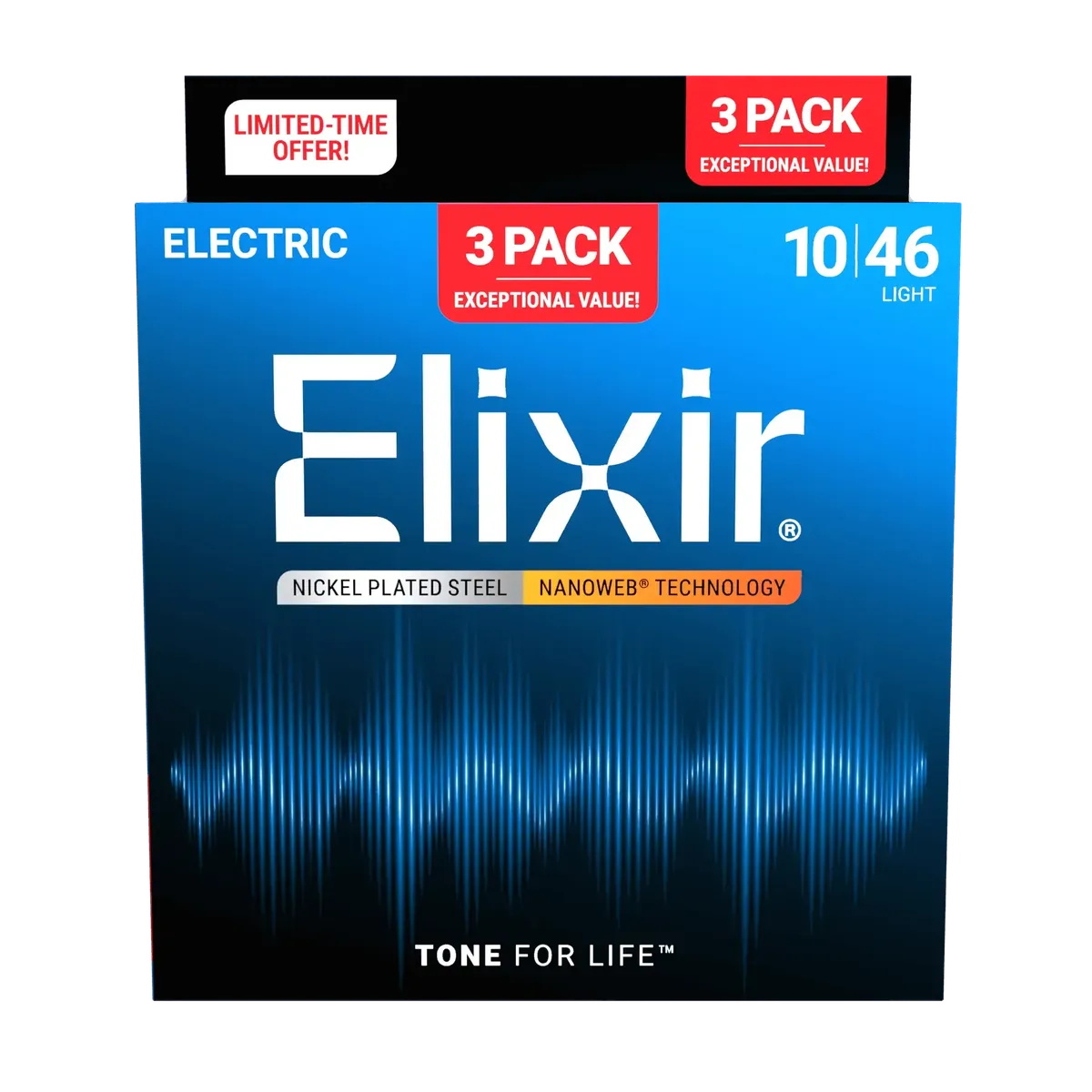 Elixir Nanoweb Nickel-Plated Steel Electric Guitar Strings | 10-46 (Light) | 3-Pack