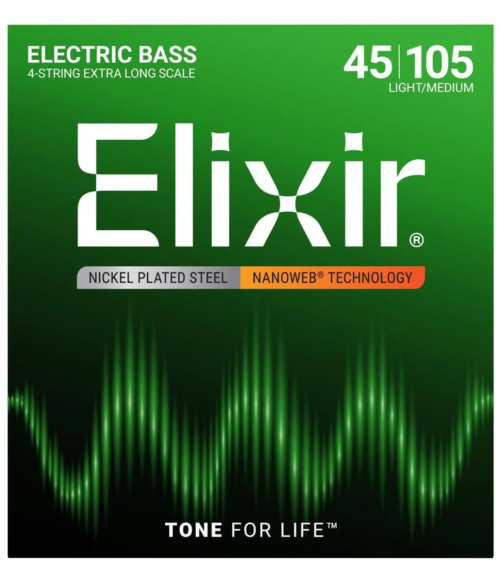 Elixir Nanoweb Nickel-Plated Steel Bass Strings | Extra Long Scale | 45-10 (Light/Medium)