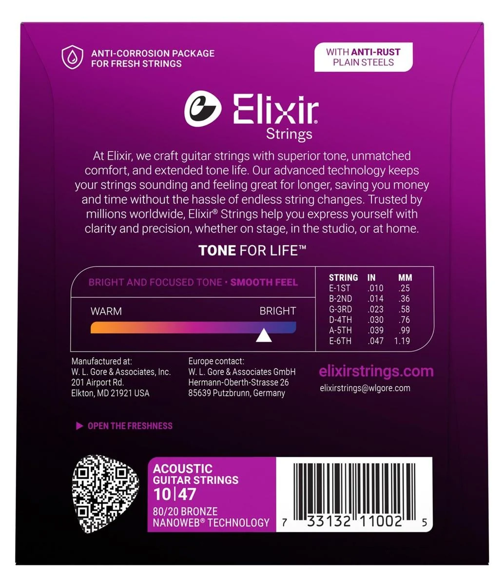 Elixir Nanoweb 80/20 Bronze Acoustic Guitar Strings | Extra Light | 10-47 - Image 2