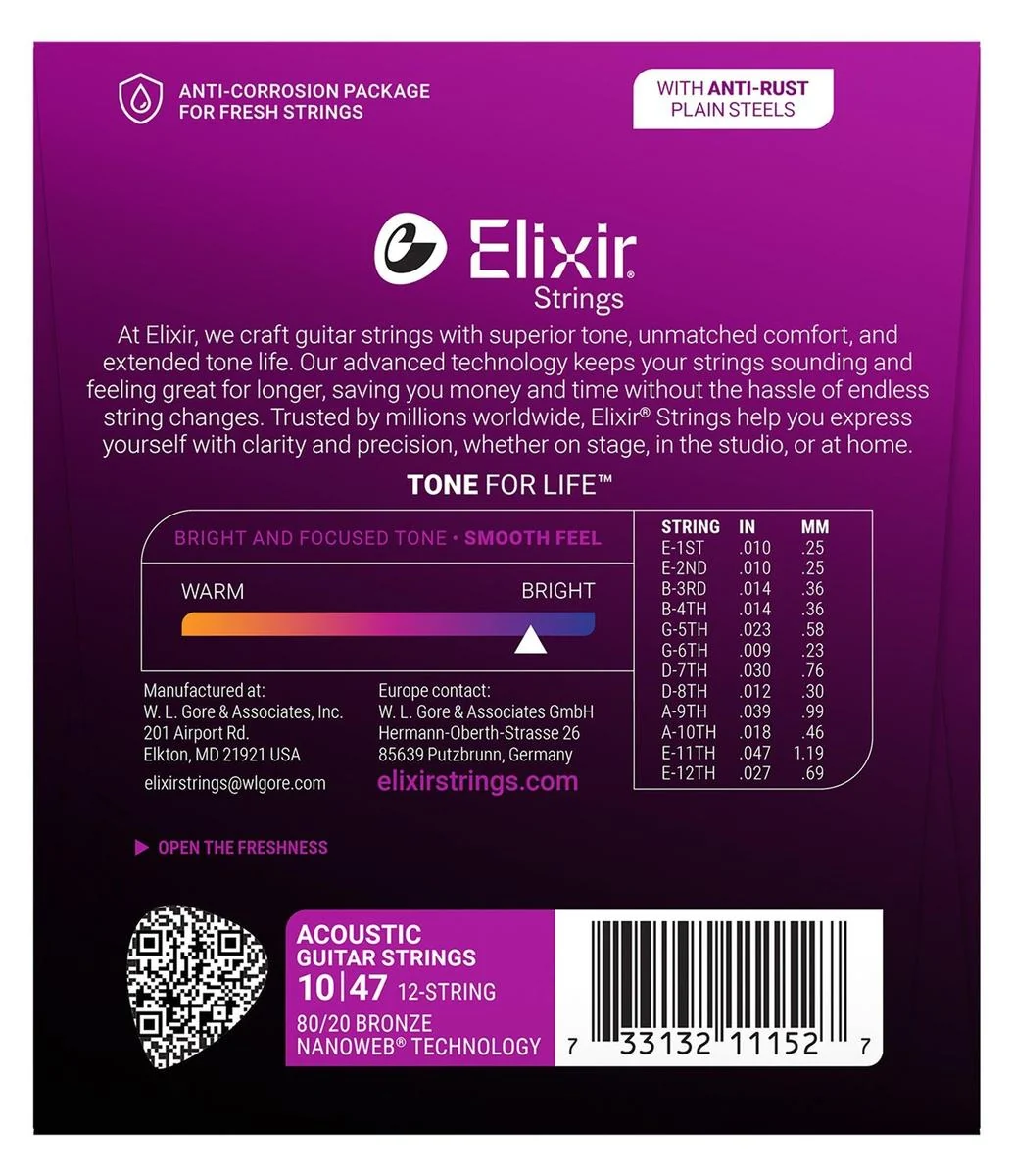 Elixir 12-String Nanoweb 80/20 Bronze Acoustic Guitar Strings | Light, 10-47 - Image 2