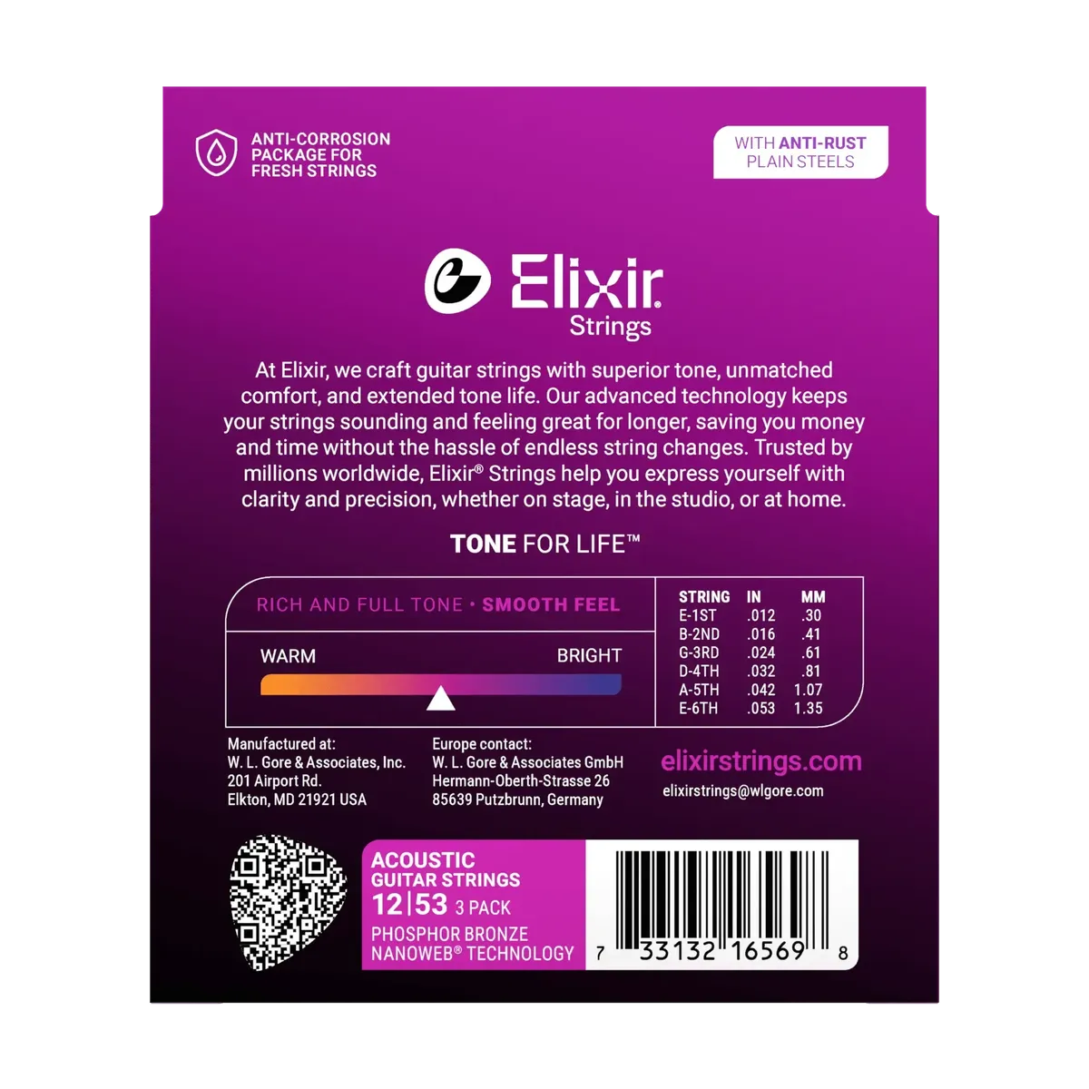 Elixir Nanoweb Phosphor Bronze Acoustic Strings | Light, 12-53 | 3 Pack - Image 2