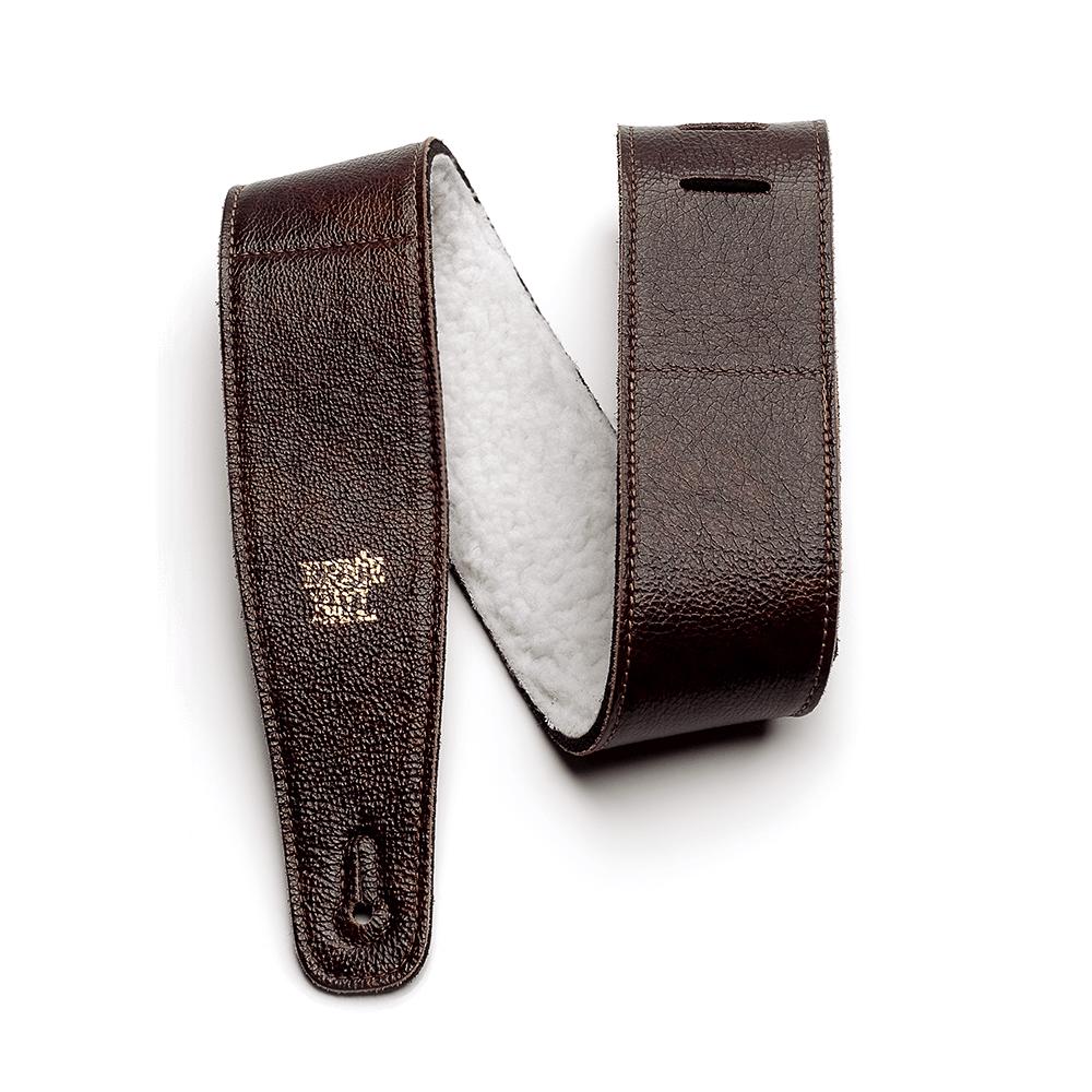 Ernie Ball Italian Leather Guitar Strap w/Fur Padding | Chestnut (2.5" Wide)