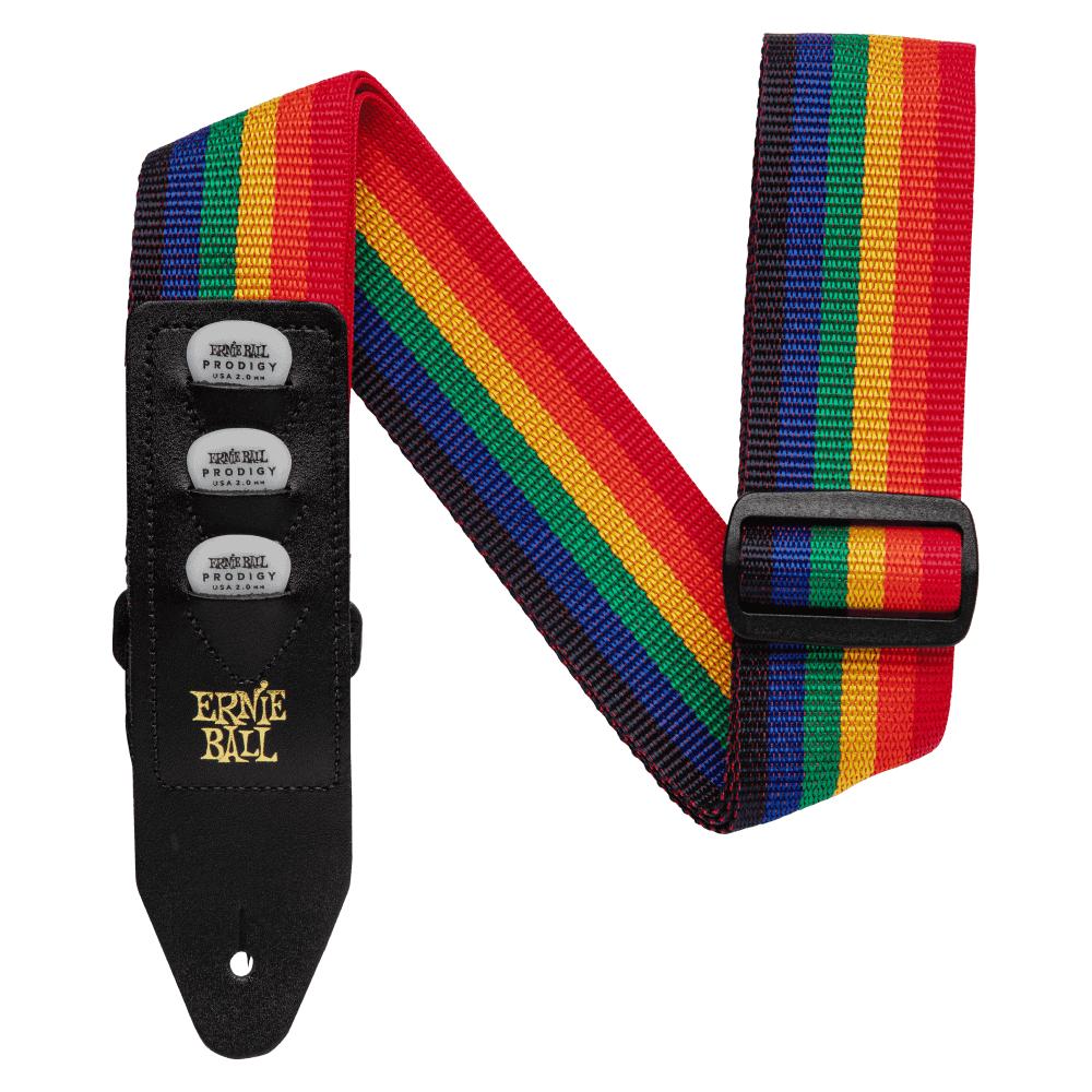Ernie Ball Polypro Guitar Strap w/Pickholder | Rainbow (2")