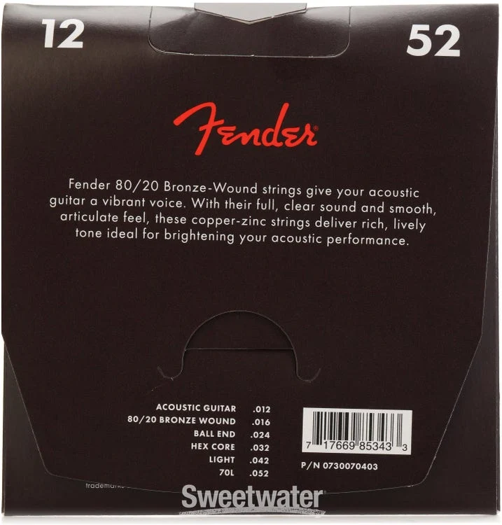 Fender 80/20 Bronze Acoustic Strings | 12-52 - Image 2