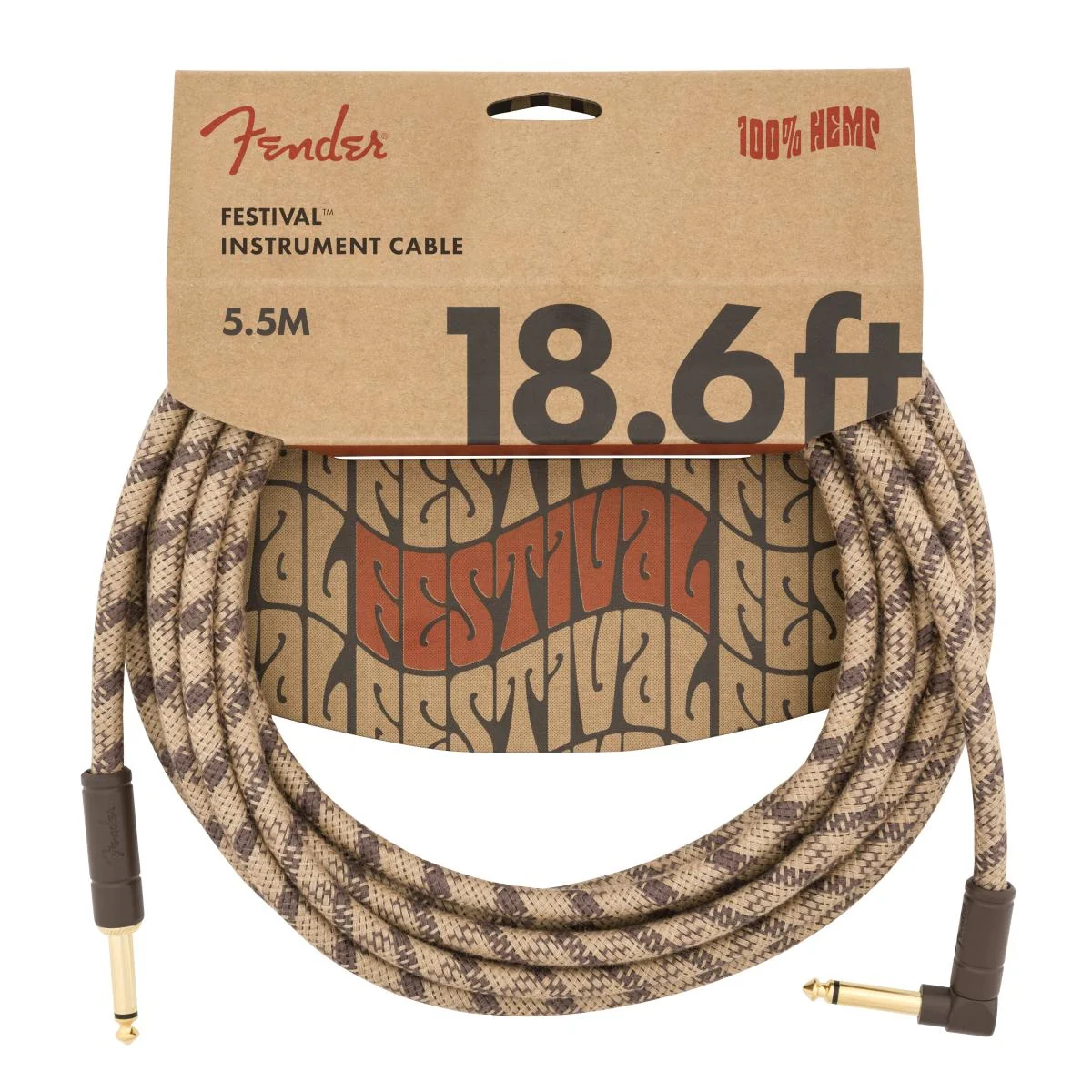 Fender Festival Hemp Instrument Cables | 18.6ft | Brown Stripe - Image 4