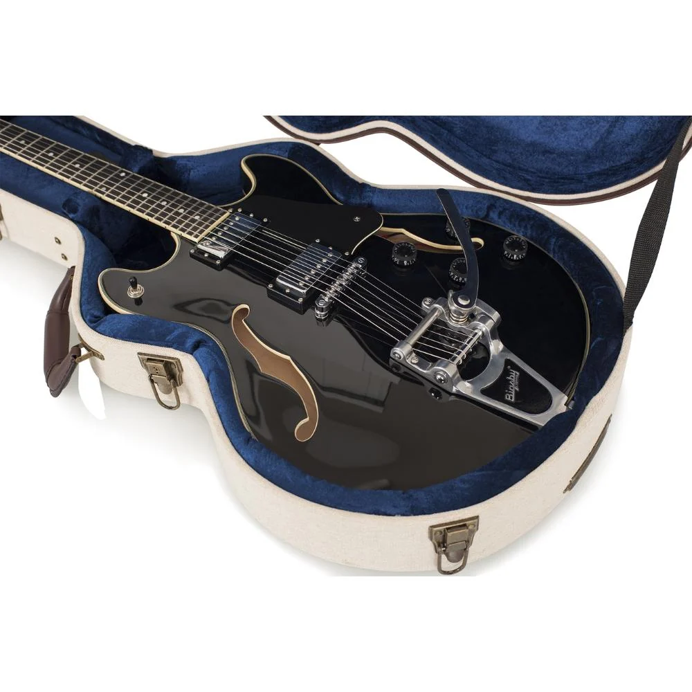 Gator Journeyman Deluxe Case for Semi-Hollow Electric Guitars | Burlap (Blue Interior) - Image 5