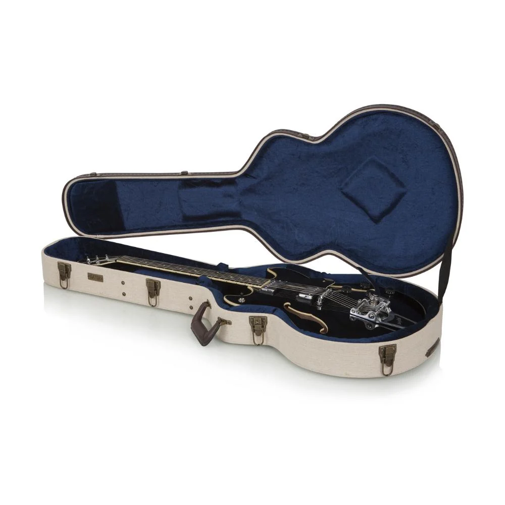 Gator Journeyman Deluxe Case for Semi-Hollow Electric Guitars | Burlap (Blue Interior) - Image 6