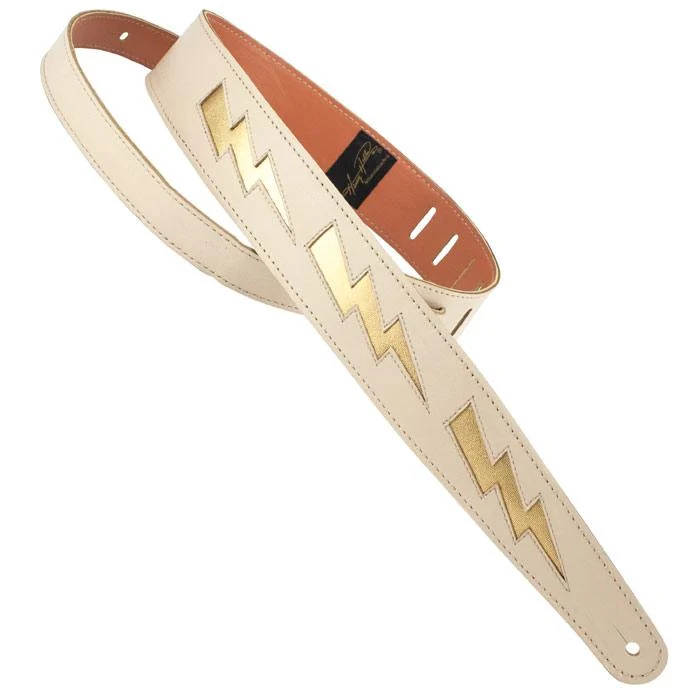 Henry Heller Bold Leather Guitar Strap | Bone/Gold (2")
