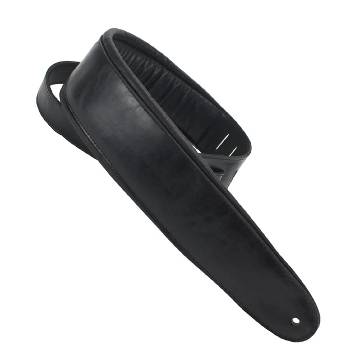 Henry Heller Padded Capri Leather Guitar Strap | Black on Black (3.5" Wide)