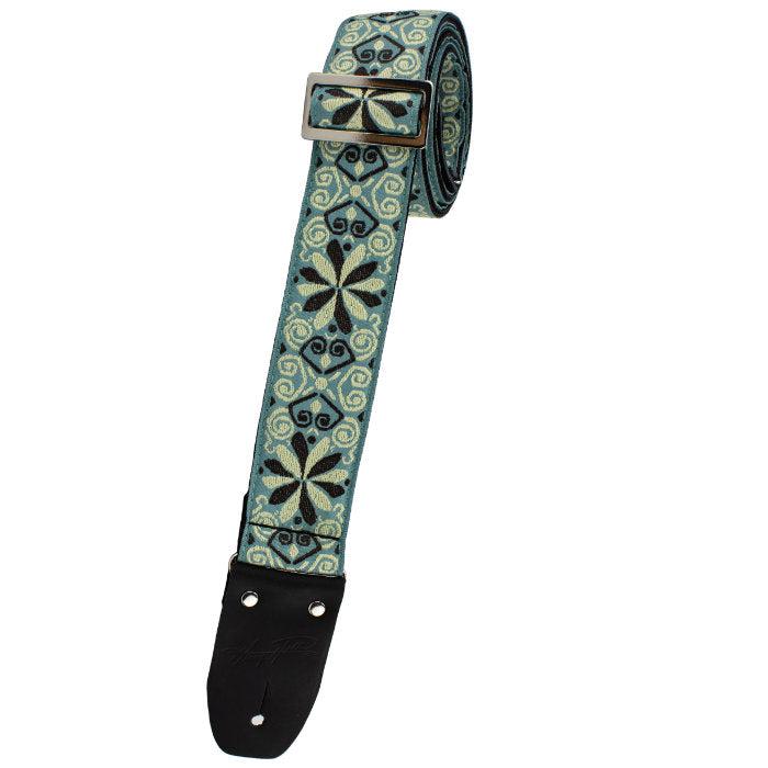 Henry Heller Deluxe Jacquard Guitar Strap | Blue & Green Floral (2")