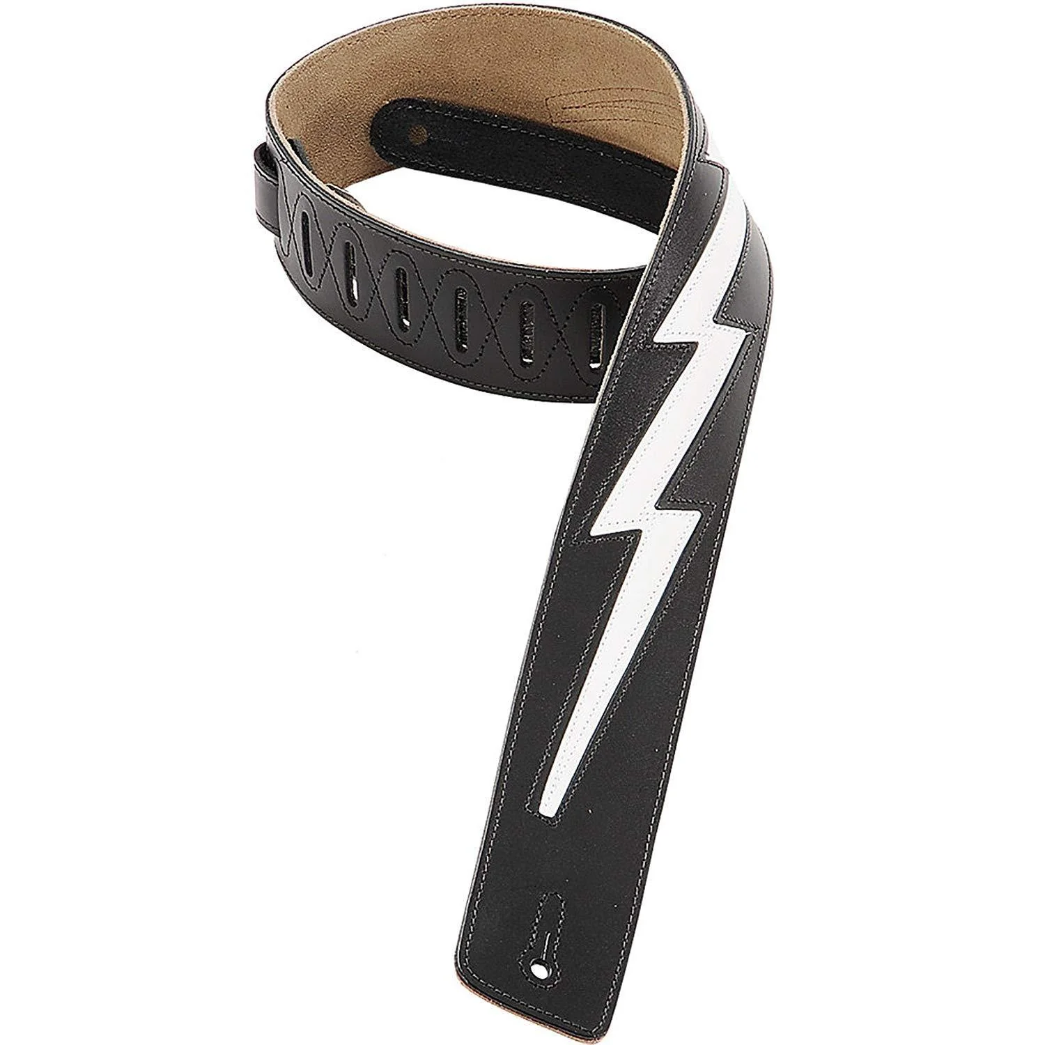 Levy's Larsen Leather Deluxe Guitar Strap | Black & White Lightening Bolt (3" Wide)