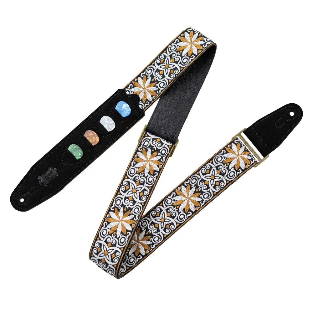 Levy's Vintage Hootenanny Guitar Strap w/Pick Holders | Yellow (2")