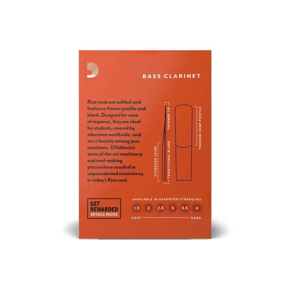 Rico Bass Clarinet Reeds, Strength 2.5, 10 Pack - Image 2