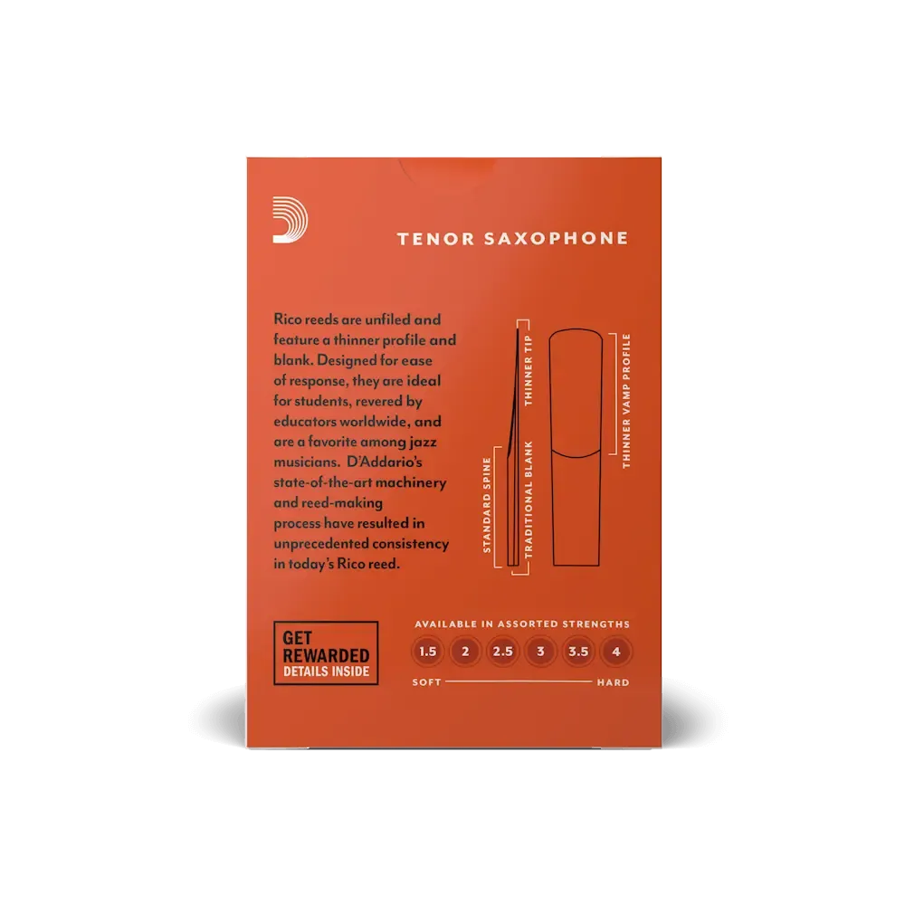 D'Addario Rico Tenor Sax Reeds | 4.0 | 10-Pack - Image 2