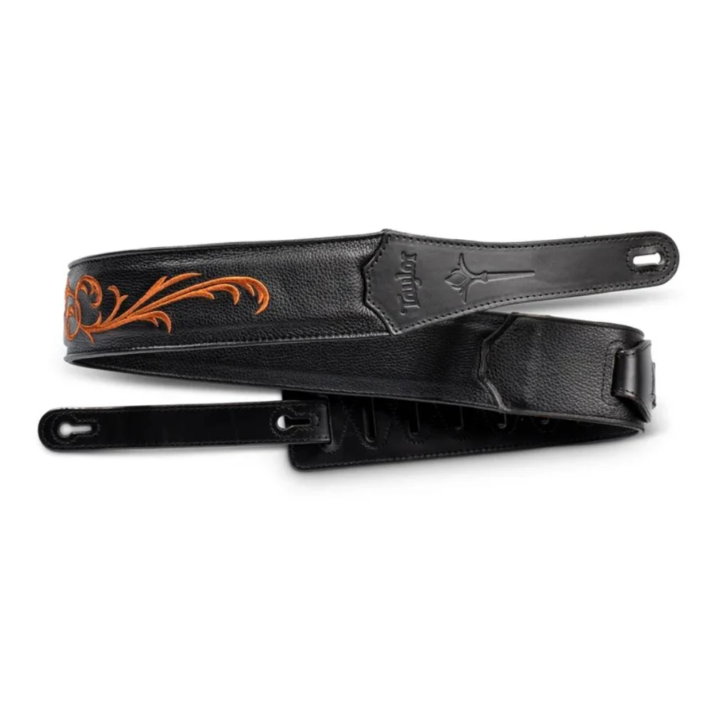 Taylor Nouveau Embroidered Leather Guitar Strap | 3.0" | Black & Orange